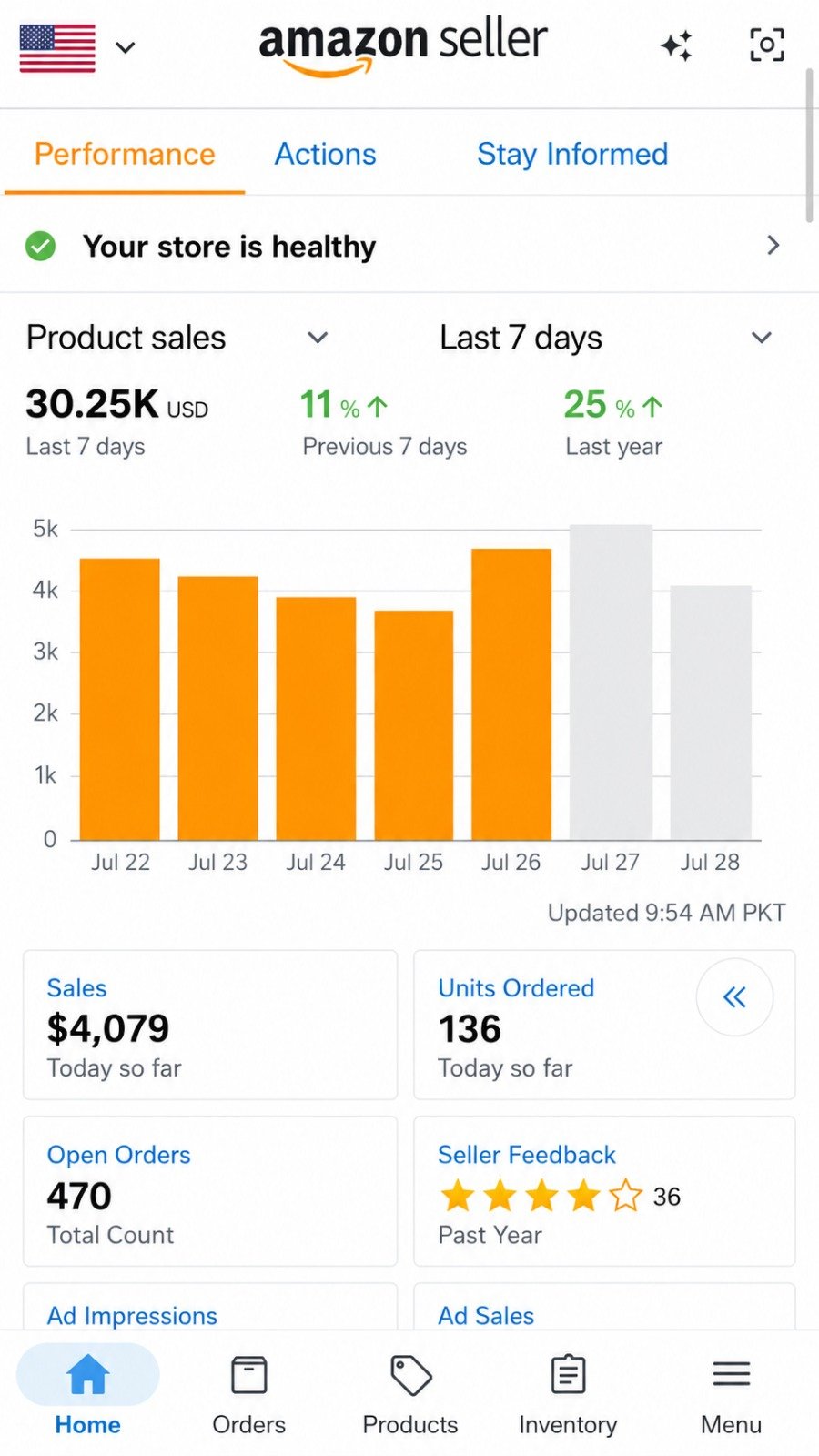 Amazon Seller dashboard screenshot 1